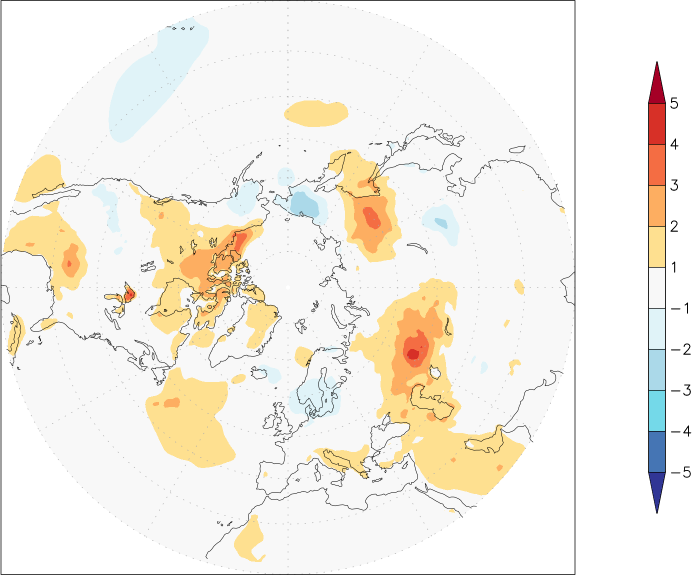 temperature (2m height, northern hemisphere) anomaly summer (June-August)  w.r.t. 1981-2010