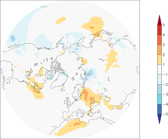 temperature (2m height, northern hemisphere) anomaly summer (June-August)  w.r.t. 1981-2010