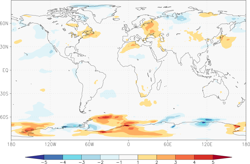 temperature (2m height, world) anomaly summer (June-August)  w.r.t. 1981-2010