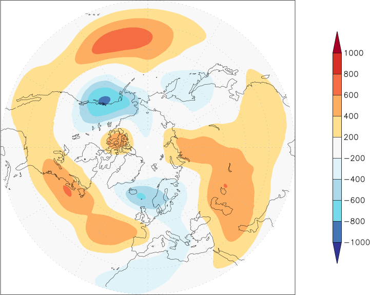 500mb height (northern hemisphere) anomaly winter (December-February)  w.r.t. 1981-2010