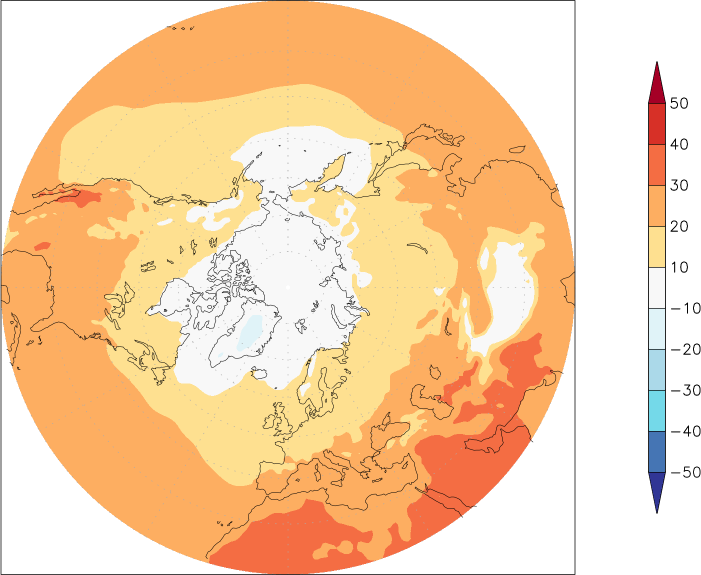 temperature (2m height, northern hemisphere) summer (June-August)  observed values