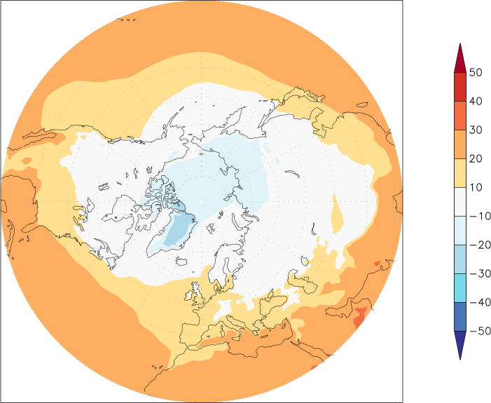 temperature (2m height, northern hemisphere) autumn (September-November)  observed values