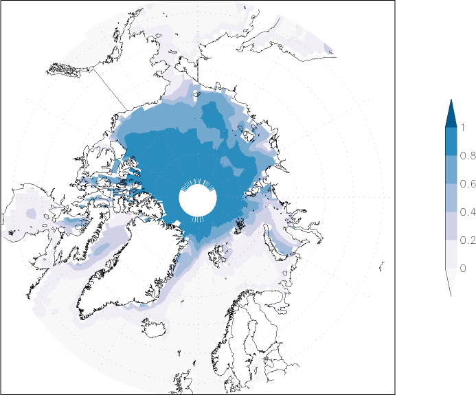 sea ice concentration (Arctic) summer (June-August)  observed values