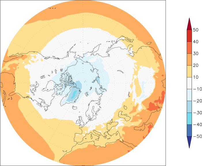 temperature (2m height, northern hemisphere) spring (March-May)  observed values