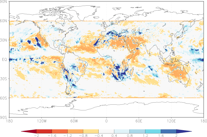 precipitation (satellite) anomaly summer (June-August)  relative anomalies  (-1: dry, 0: normal, 2: three times normal)