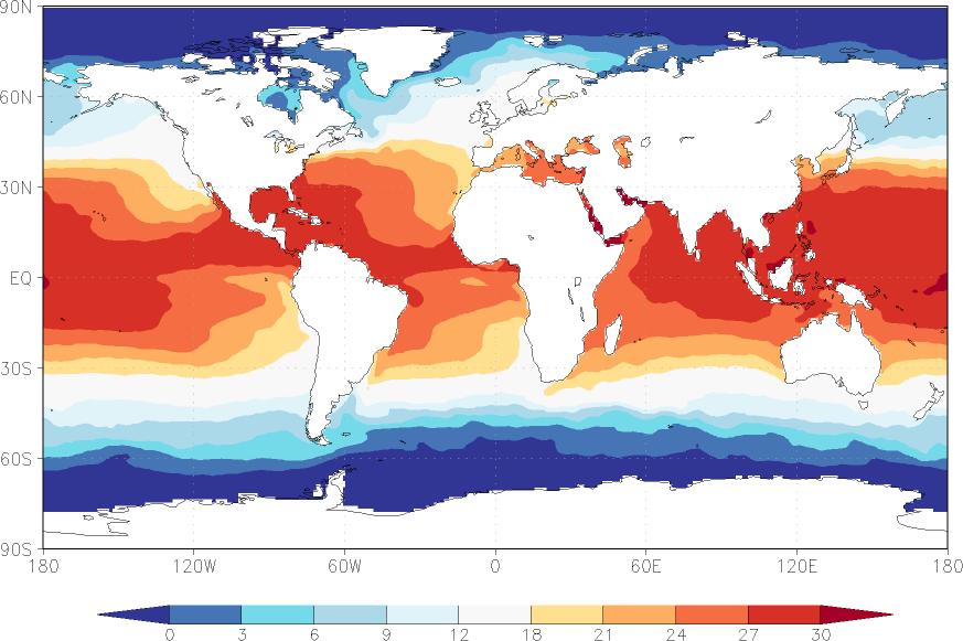 sea surface temperature summer (June-August)  observed values