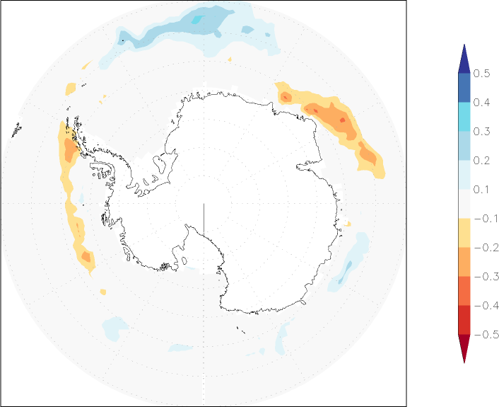 sea ice concentration (Antarctic) anomaly summer (June-August)  w.r.t. 1981-2010