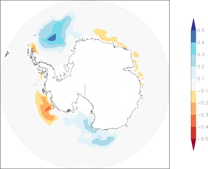 sea ice concentration (Antarctic) anomaly spring (March-May)  w.r.t. 1981-2010
