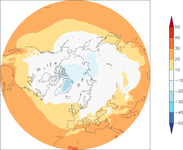temperature (2m height, northern hemisphere) autumn (September-November)  observed values