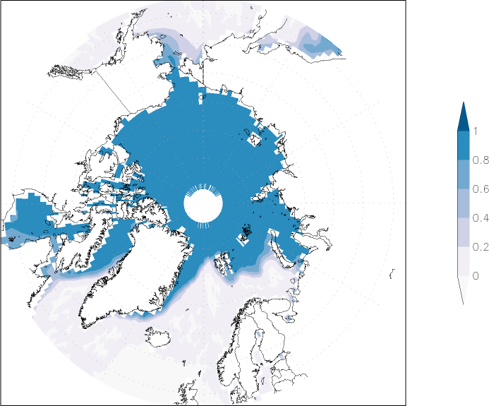 sea ice concentration (Arctic) winter (December-February)  observed values