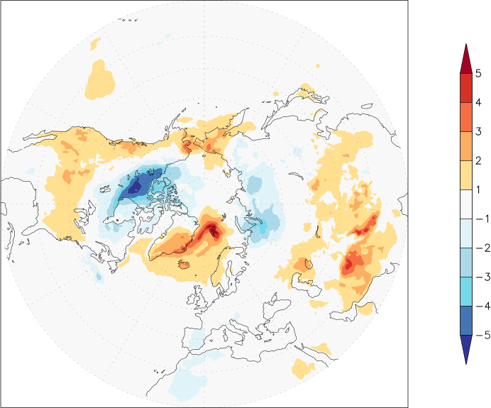 temperature (2m height, northern hemisphere) anomaly spring (March-May)  w.r.t. 1981-2010