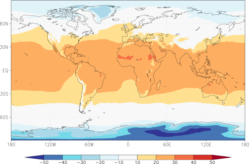 temperature (2m height, world) autumn (September-November)  observed values