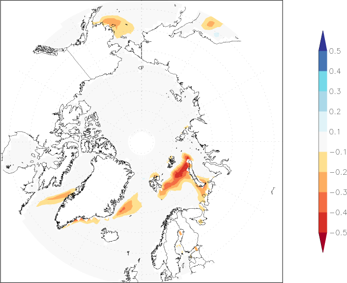 sea ice concentration (Arctic) anomaly winter (December-February)  w.r.t. 1981-2010