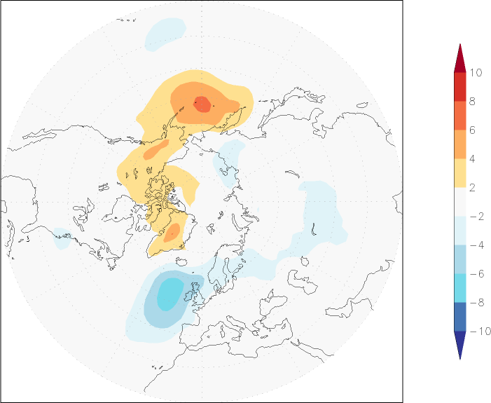 sea-level pressure (northern hemisphere) anomaly autumn (September-November)  w.r.t. 1981-2010