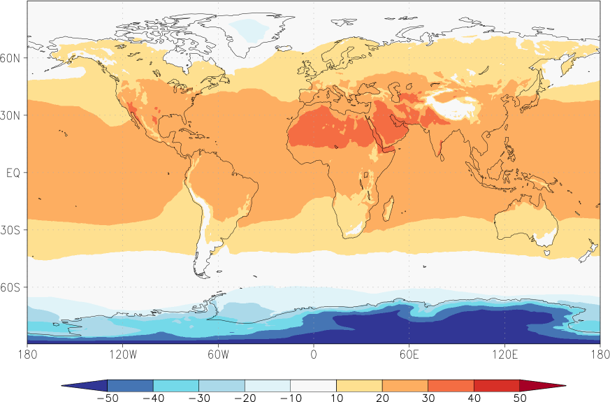 temperature (2m height, world) summer (June-August)  observed values