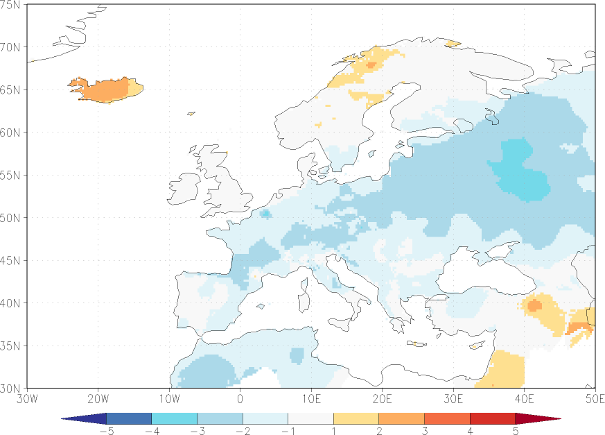 maximum temperature anomaly winter (December-February)  w.r.t. 1981-2010