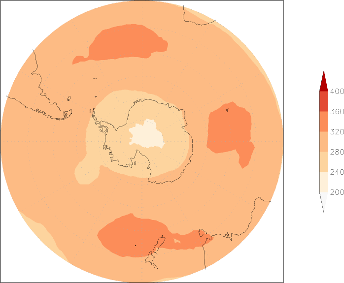 ozone (southern hemisphere) summer (June-August)  observed values