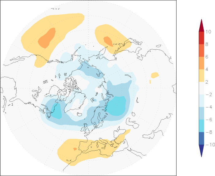 sea-level pressure (northern hemisphere) anomaly winter (December-February)  w.r.t. 1981-2010