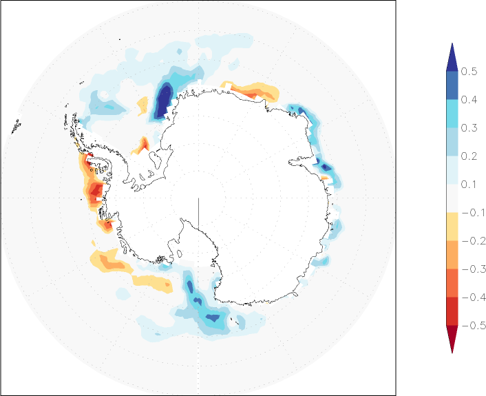 sea ice concentration (Antarctic) anomaly winter (December-February)  w.r.t. 1981-2010