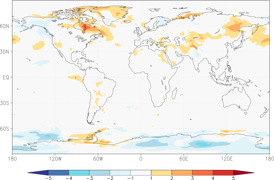 temperature (2m height, world) anomaly summer (June-August)  w.r.t. 1981-2010