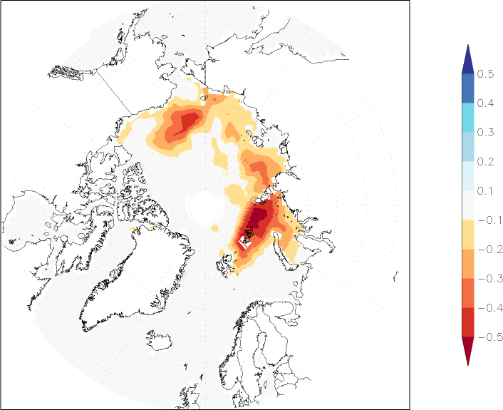 sea ice concentration (Arctic) anomaly autumn (September-November)  w.r.t. 1981-2010