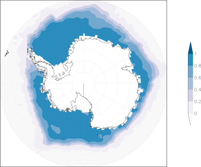 sea ice concentration (Antarctic) summer (June-August)  observed values