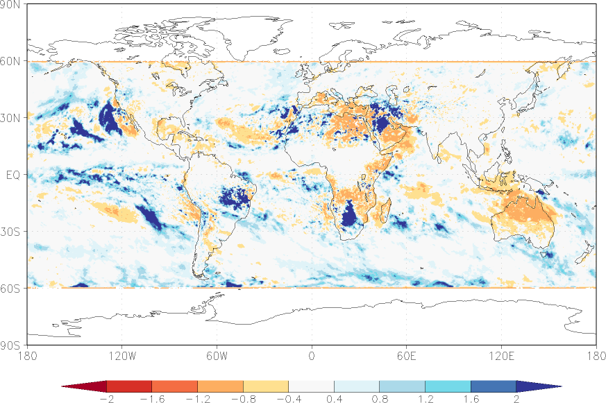 precipitation (satellite) anomaly summer (June-August)  relative anomalies  (-1: dry, 0: normal, 2: three times normal)