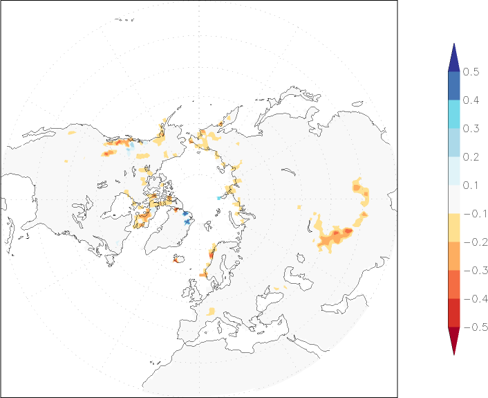 snow cover (northern hemisphere) anomaly summer (June-August)  w.r.t. 1981-2010