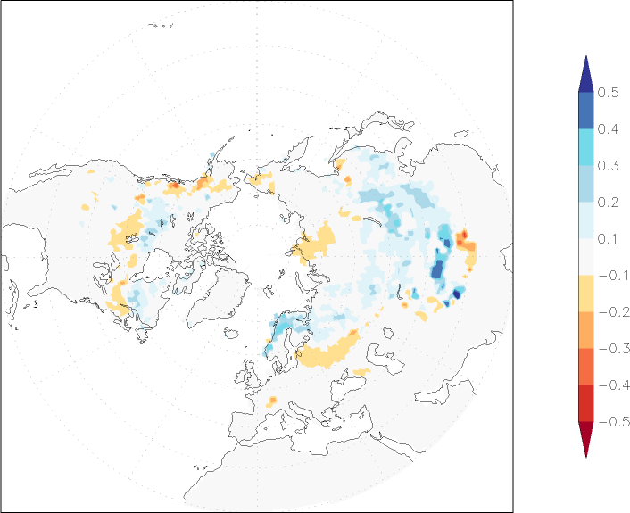 snow cover (northern hemisphere) anomaly autumn (September-November)  w.r.t. 1981-2010