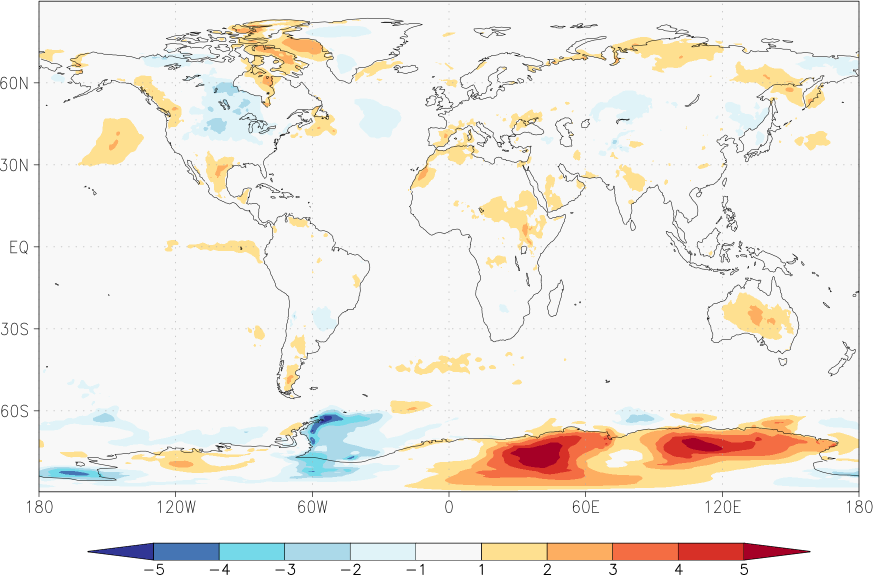 temperature (2m height, world) anomaly summer (June-August)  w.r.t. 1981-2010