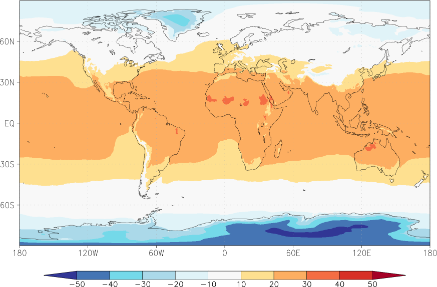 temperature (2m height, world) autumn (September-November)  observed values