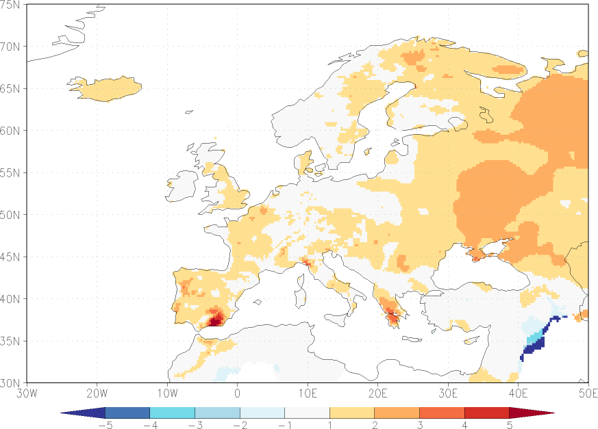 minimum temperature anomaly autumn (September-November)  w.r.t. 1981-2010