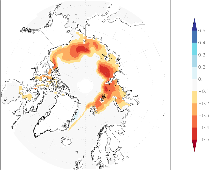 sea ice concentration (Arctic) anomaly autumn (September-November)  w.r.t. 1981-2010