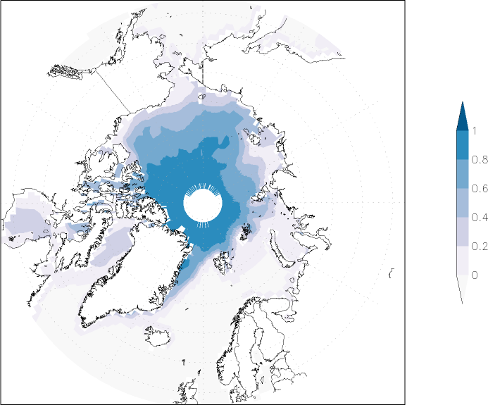 sea ice concentration (Arctic) summer (June-August)  observed values