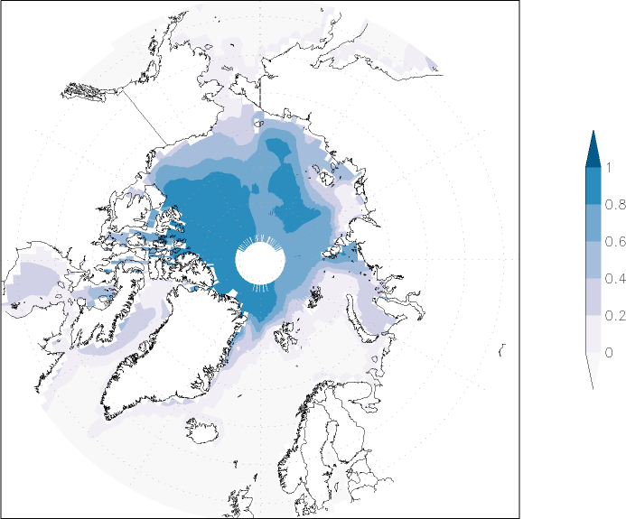 sea ice concentration (Arctic) summer (June-August)  observed values
