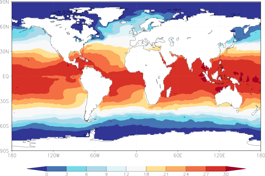 sea surface temperature spring (March-May)  observed values