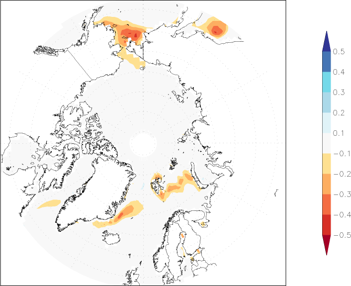 sea ice concentration (Arctic) anomaly winter (December-February)  w.r.t. 1981-2010