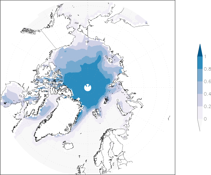 sea ice concentration (Arctic) summer (June-August)  observed values