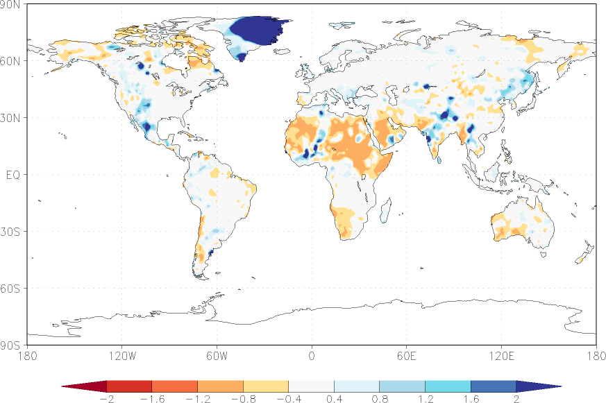 precipitation (rain gauges) anomaly winter (December-February)  relative anomalies  (-1: dry, 0: normal, 2: three times normal)
