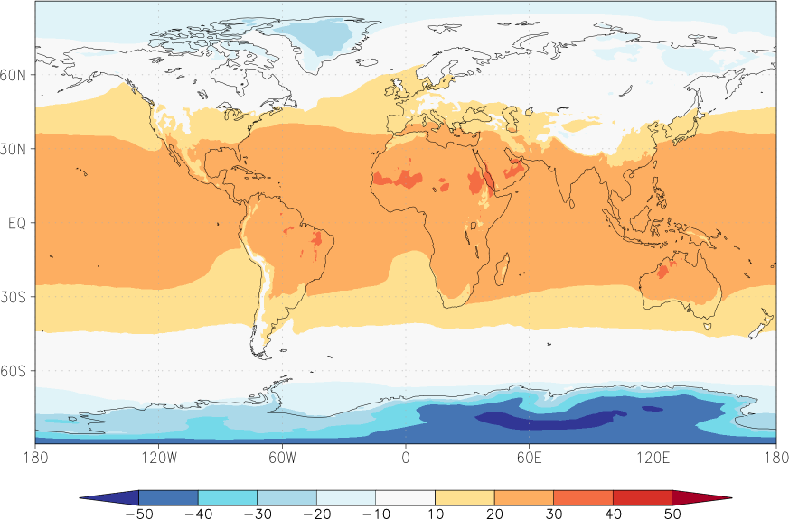temperature (2m height, world) autumn (September-November)  observed values