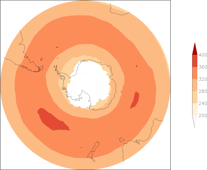 ozone (southern hemisphere) summer (June-August)  observed values