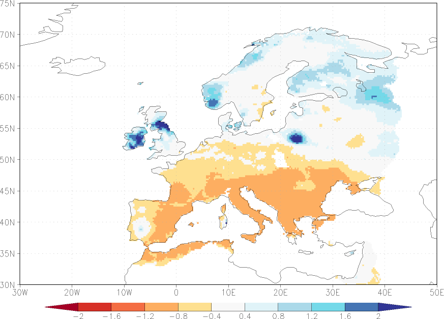 precipitation anomaly winter (December-February)  relative anomalies  (-1: dry, 0: normal, 2: three times normal)