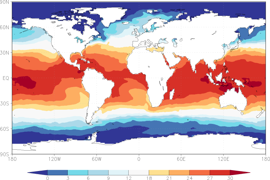 sea surface temperature winter (December-February)  observed values