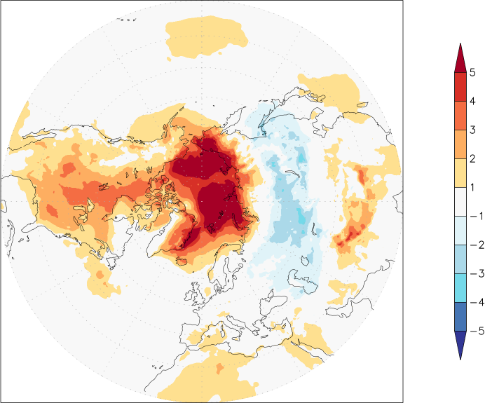 temperature (2m height, northern hemisphere) anomaly autumn (September-November)  w.r.t. 1981-2010