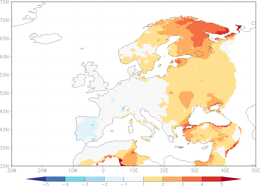 maximum temperature anomaly spring (March-May)  w.r.t. 1981-2010