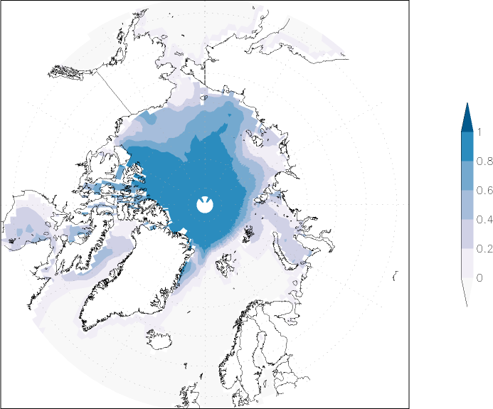 sea ice concentration (Arctic) summer (June-August)  observed values