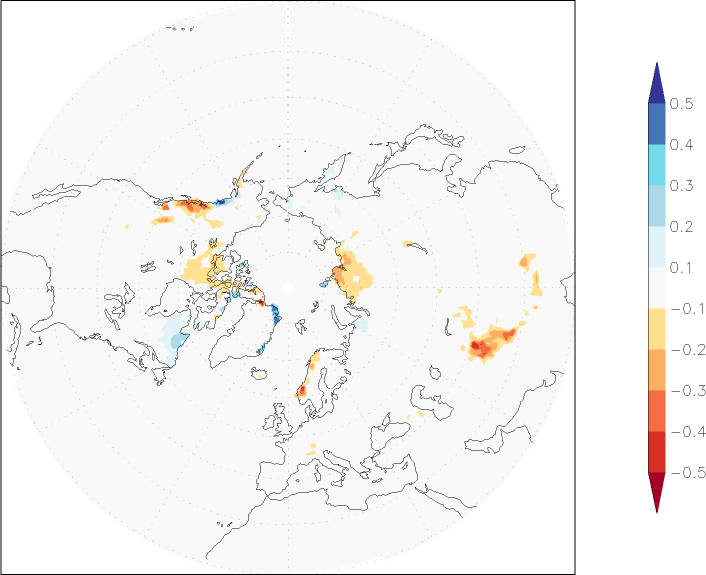 snow cover (northern hemisphere) anomaly summer (June-August)  w.r.t. 1981-2010
