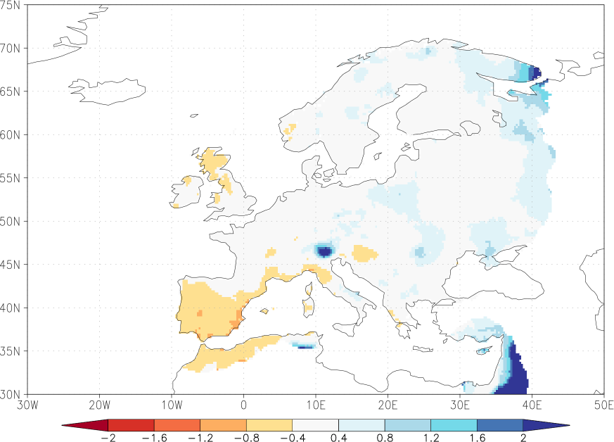 precipitation anomaly winter (December-February)  relative anomalies  (-1: dry, 0: normal, 2: three times normal)