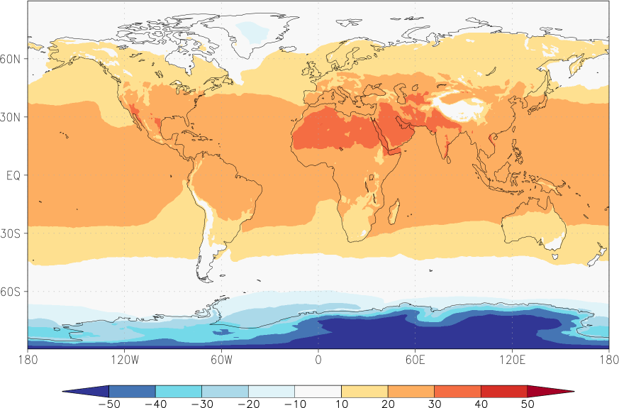 temperature (2m height, world) summer (June-August)  observed values