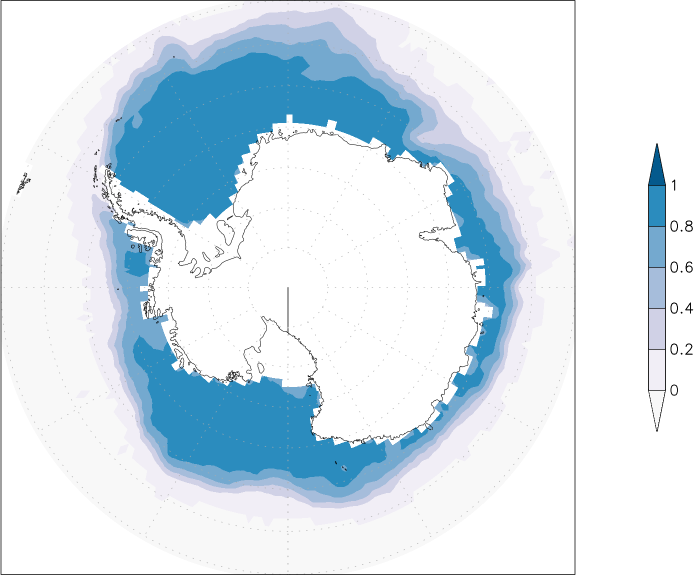 sea ice concentration (Antarctic) summer (June-August)  observed values
